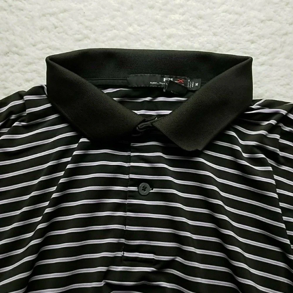 RLX Ralph Lauren Polo Shirt Mens M Black Stripe Sugar Creek Golf Logo Knit Top